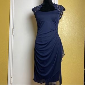 XSCAPE Short Sheer Matte Jersey Dress w/ Lace Back